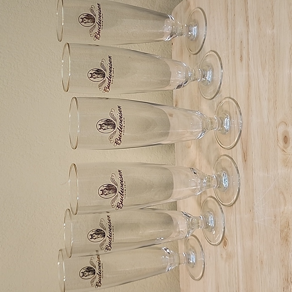 6-Piece Vintage Budweiser Fluted Pilsner Glasses With Gold Rim